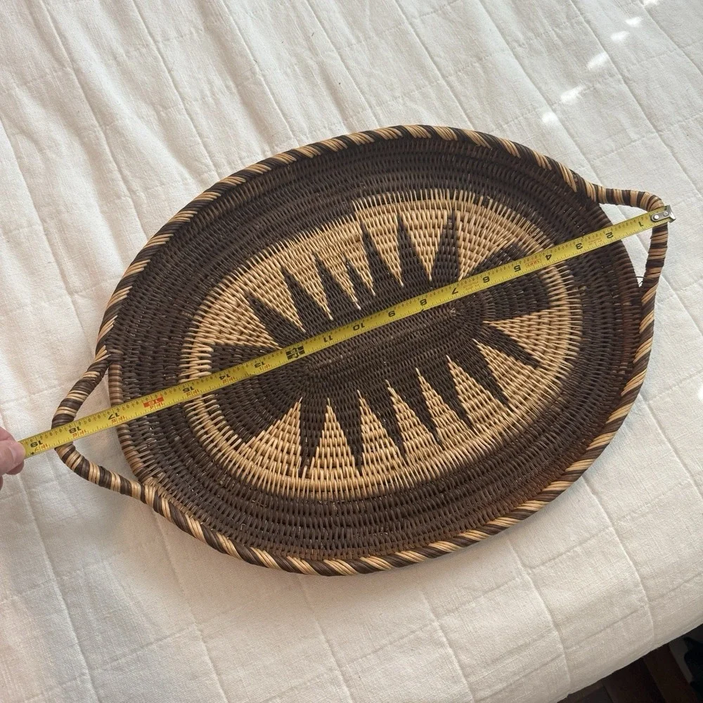 Papua New Guinea Buka Oval Woven Basket Tray 18″ Sunburst Handles 1960s VTG